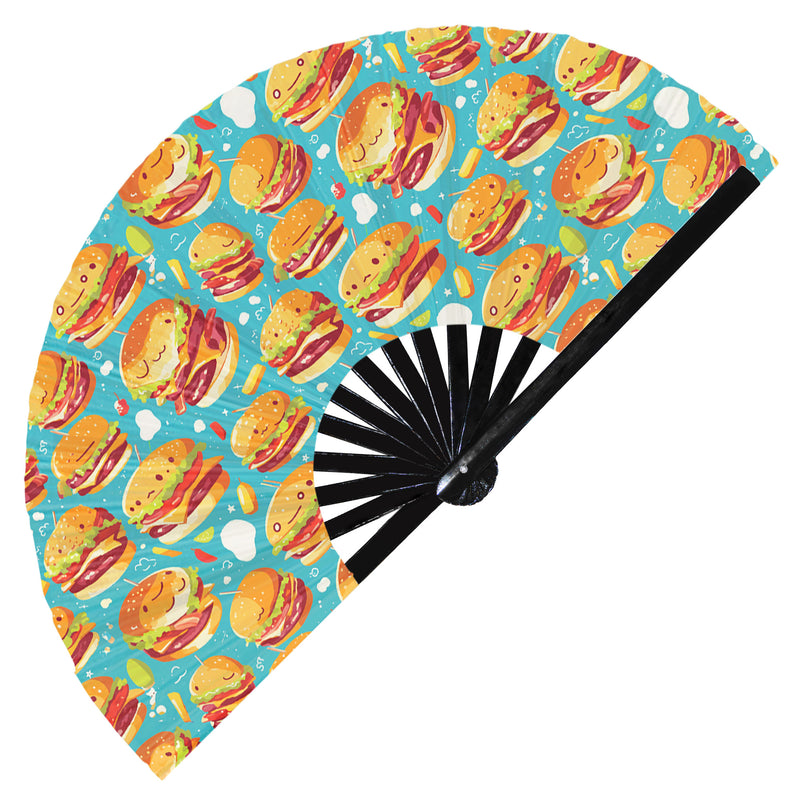 Cute Burger Pattern Bamboo Hand Fan