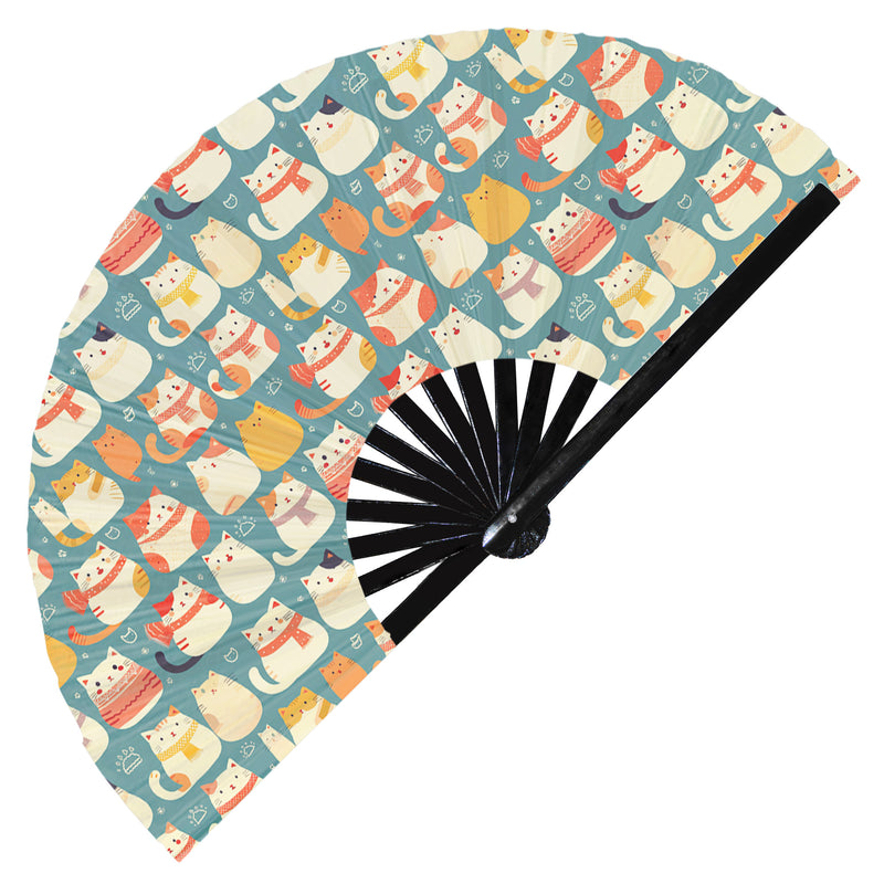 Cute Cat Pattern Bamboo Hand Fan