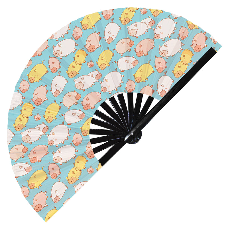 Cute Pig Pattern Bamboo Hand Fan