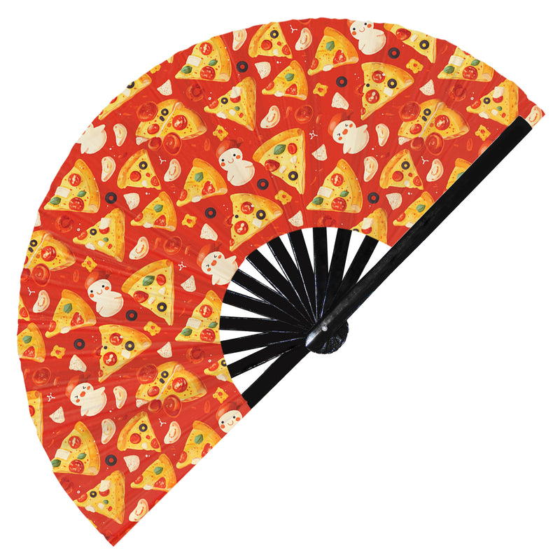 Cute Pizza Pattern Bamboo Hand Fan