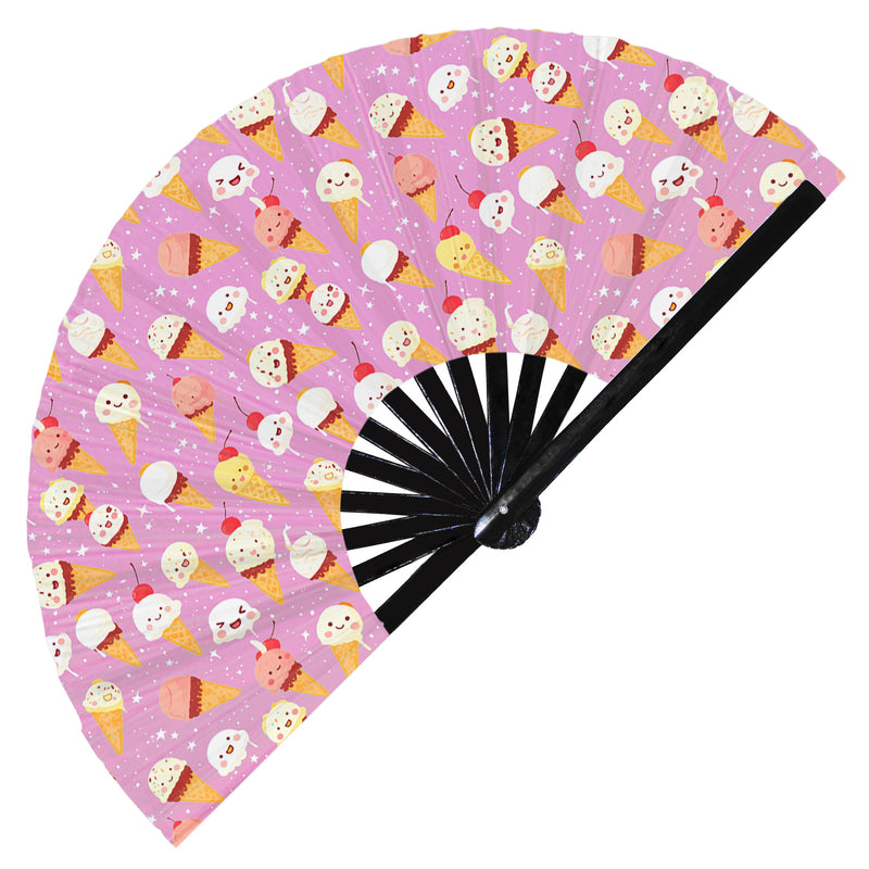 Cute Ice Cream Pattern Bamboo Hand Fan