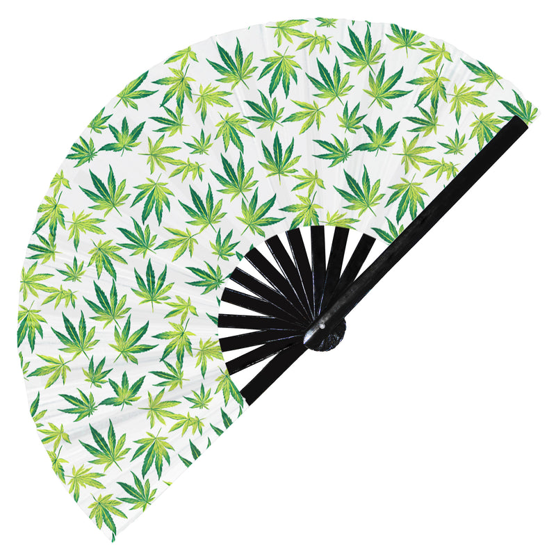 Cute Marijuana Weed Pattern Bamboo Hand Fan