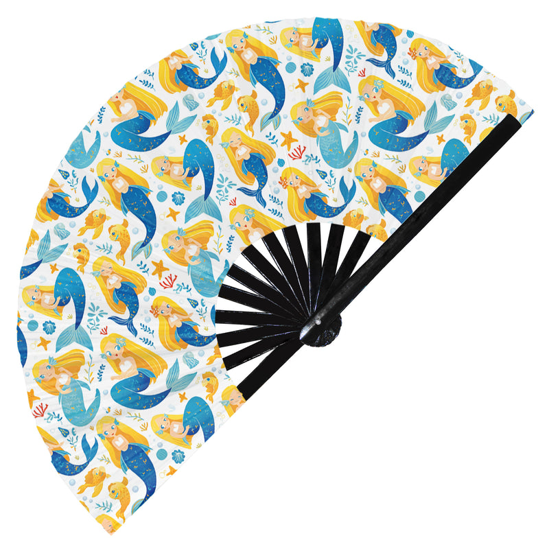 Cute Mermaid Pattern Bamboo Hand Fan