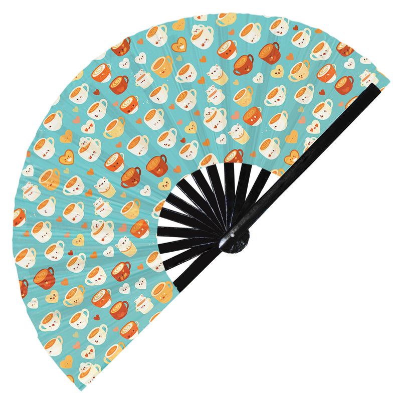 Cute Coffee Pattern Bamboo Hand Fan