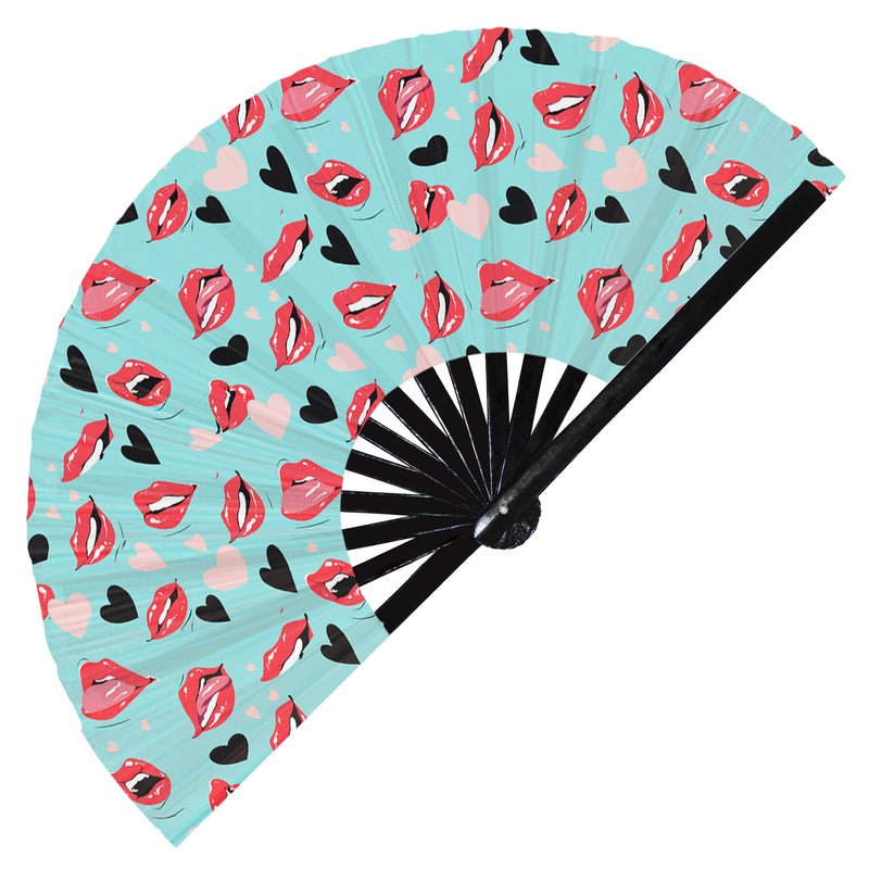 Cute Lips Pattern Bamboo Hand Fan