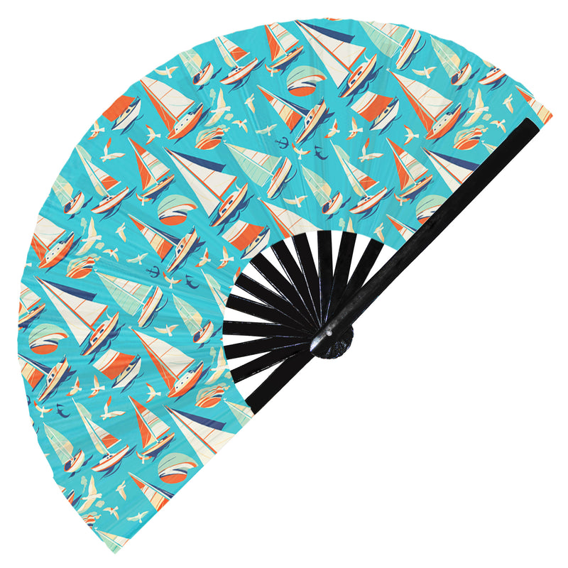 Cute Boat Pattern Bamboo Hand Fan