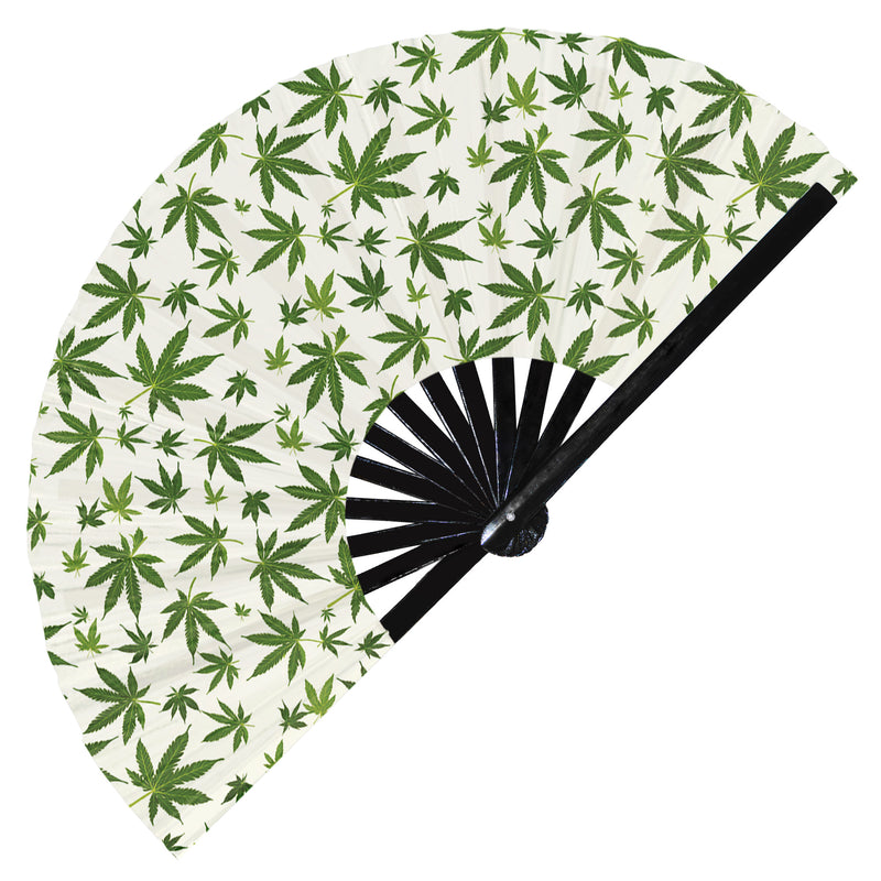 Cute Marijuana Weed Pattern Bamboo Hand Fan