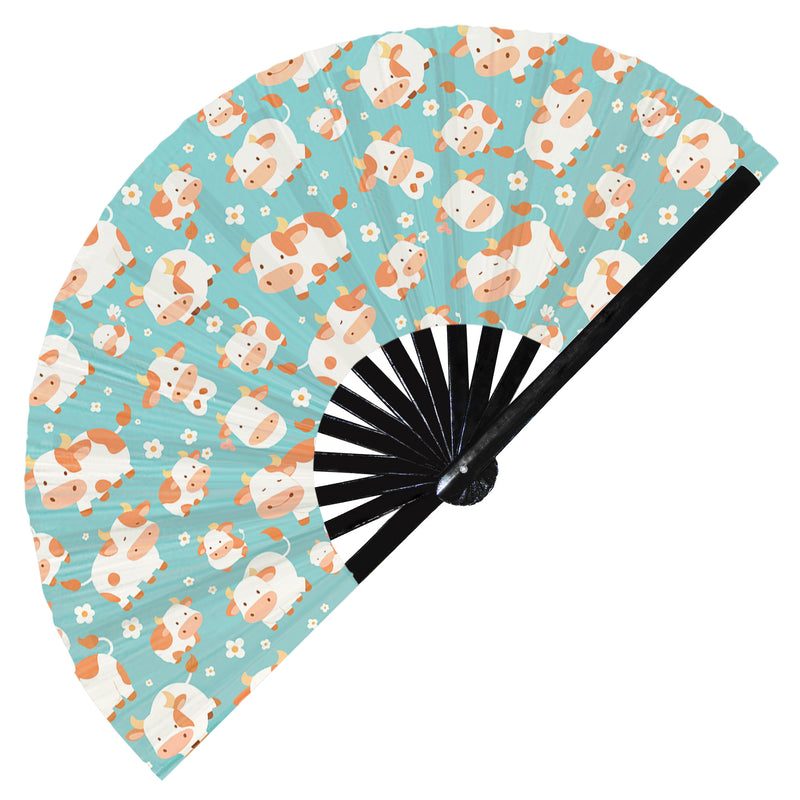 Cute Cow Pattern Bamboo Hand Fan