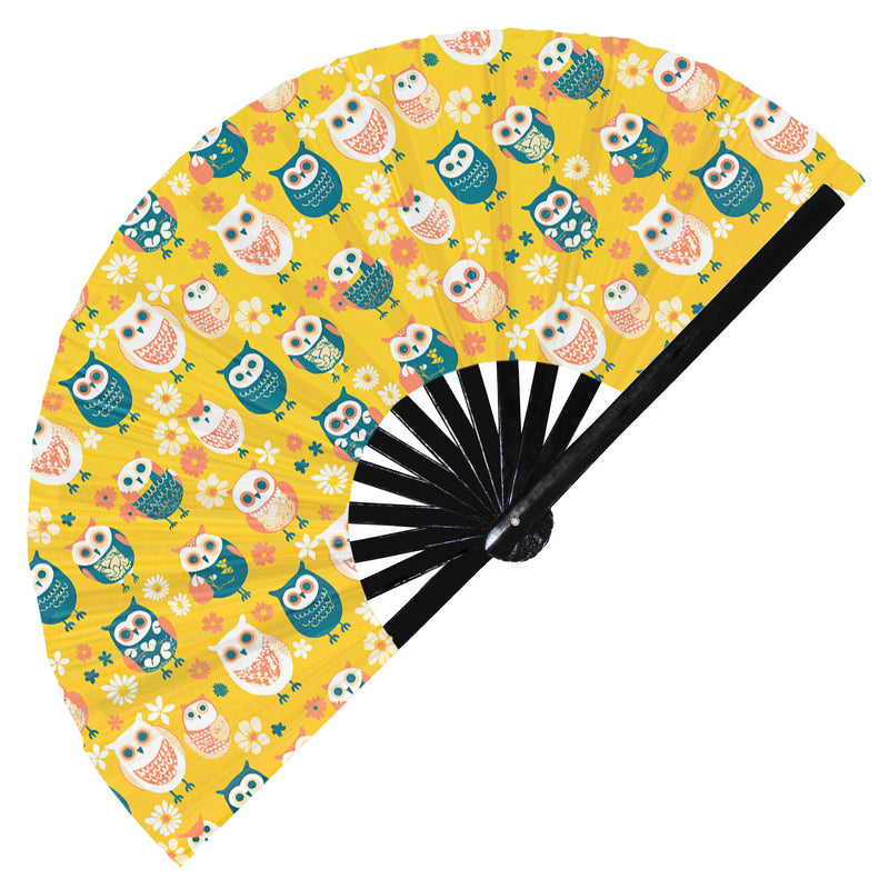 Cute Owl Pattern Bamboo Hand Fan