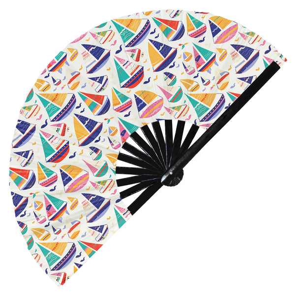 Cute Boat Pattern Bamboo Hand Fan