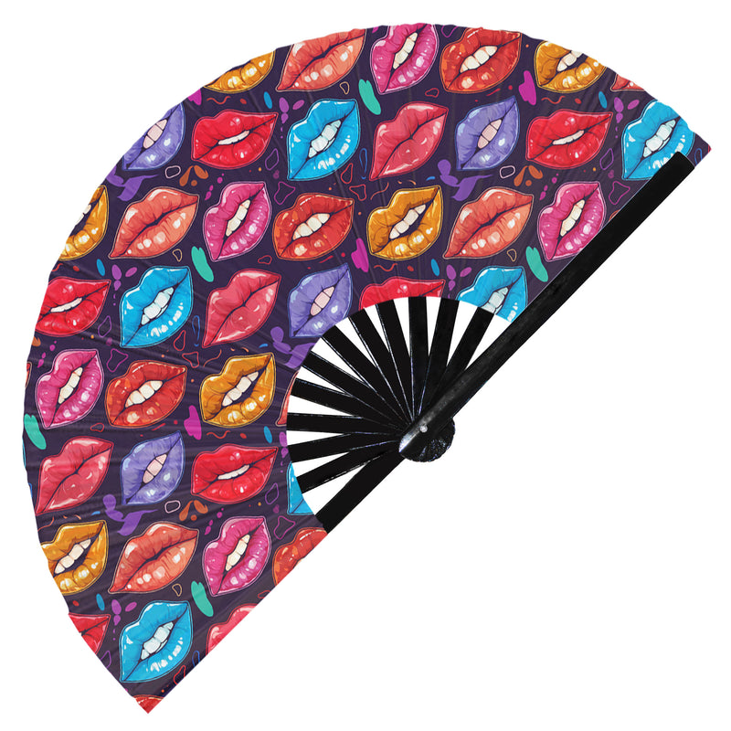 Cute Lips Pattern Bamboo Hand Fan