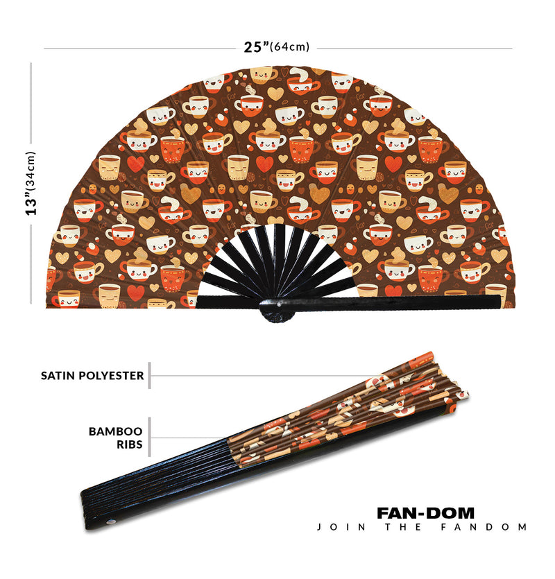 Cute Coffee Pattern Bamboo Hand Fan