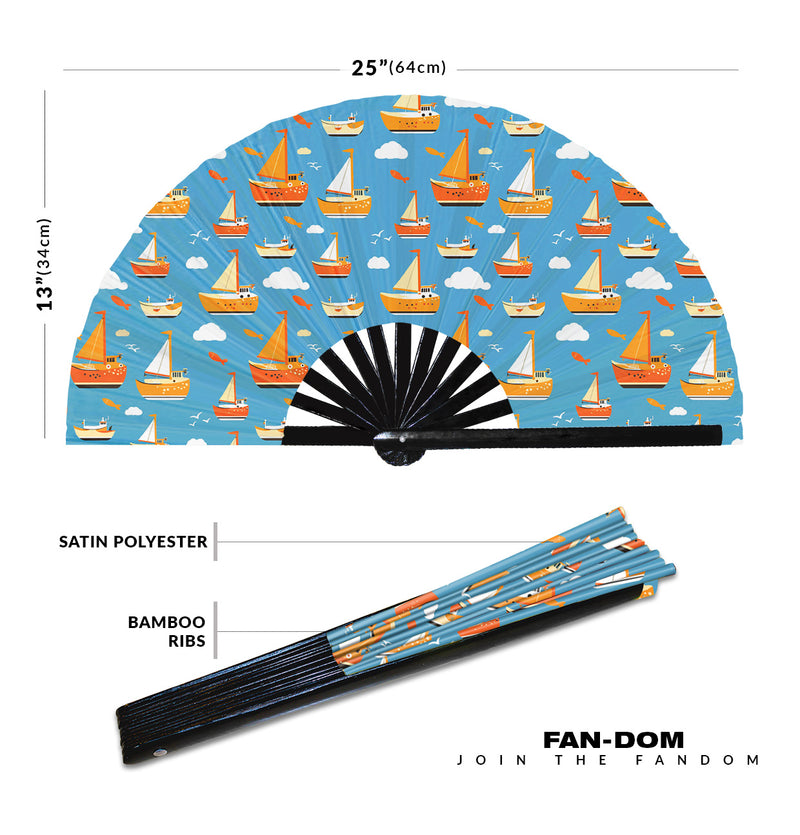 Cute Boat Pattern Bamboo Hand Fan