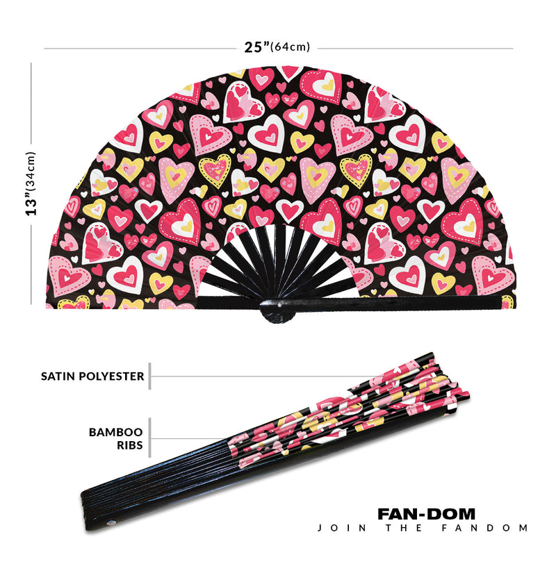 Cute Heart Pattern Valentines Bamboo Hand Fan