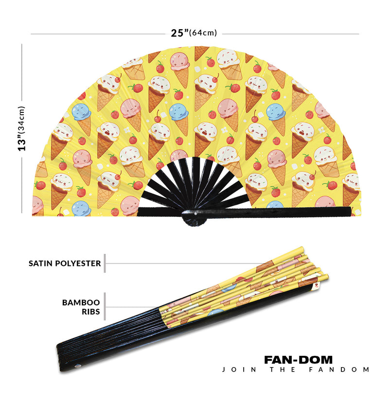 Cute Ice Cream Pattern Bamboo Hand Fan