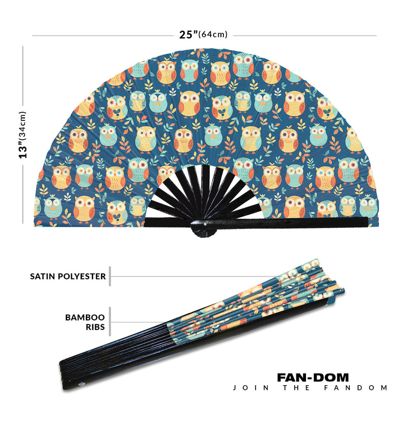 Cute Owl Pattern Bamboo Hand Fan