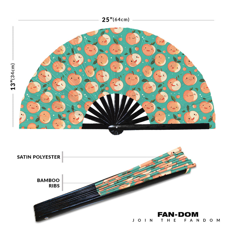 Cute Peach Pattern Bamboo Hand Fan