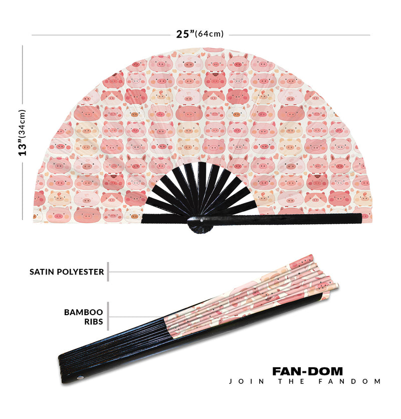 Cute Pig Pattern Bamboo Hand Fan