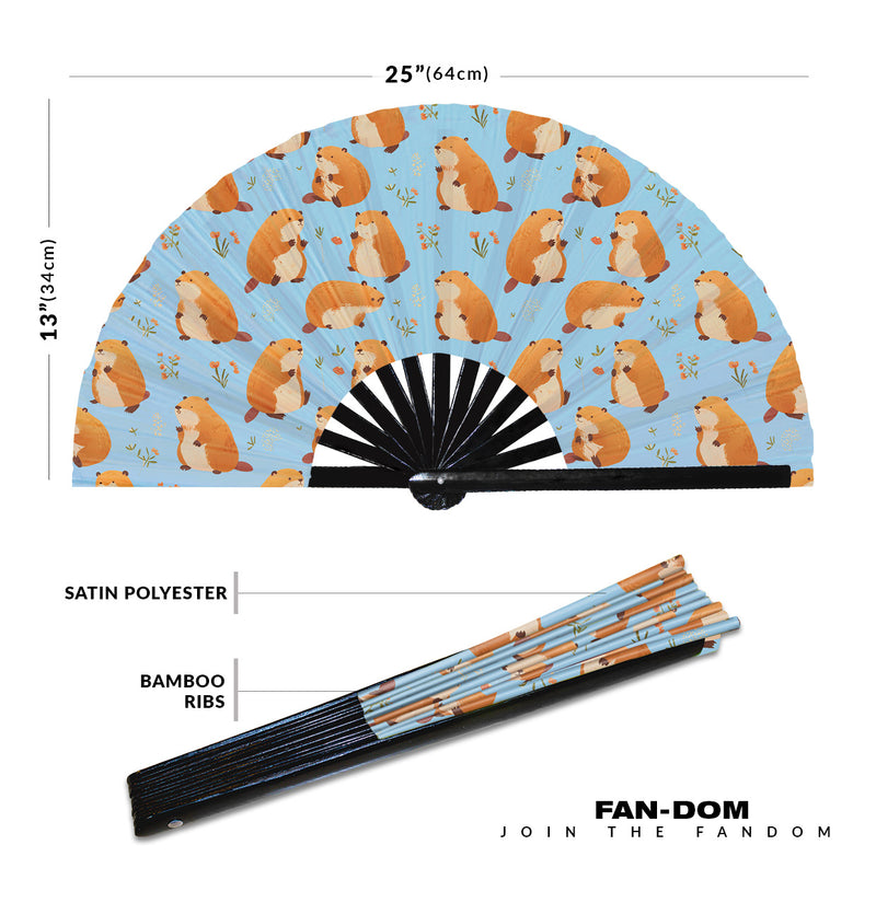 Cute Beaver Pattern Bamboo Hand Fan