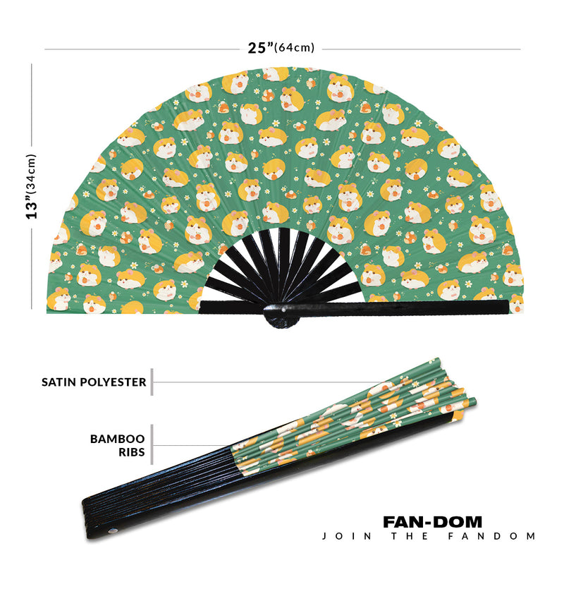 Cute Hamster Pattern Bamboo Hand Fan