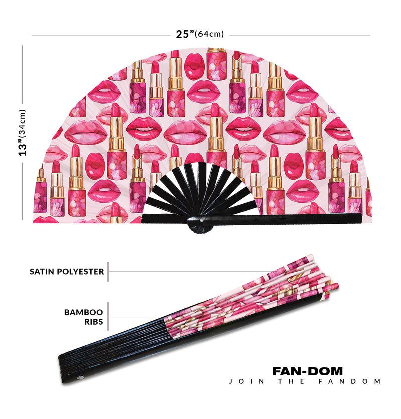 Cute Lipstick Pattern Bamboo Hand Fan