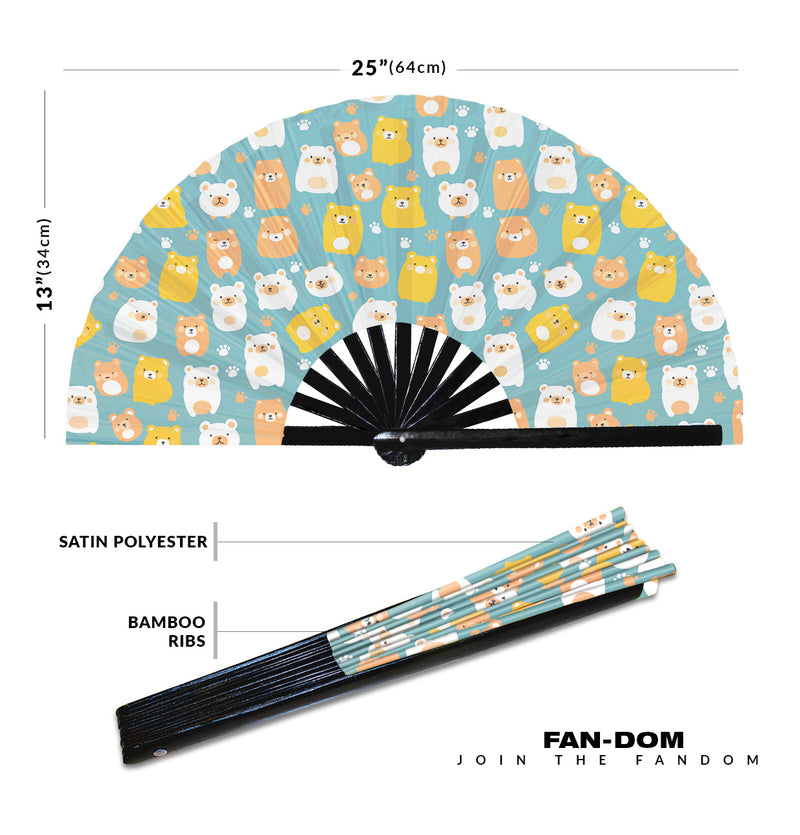 Cute Bear Pattern Bamboo Hand Fan