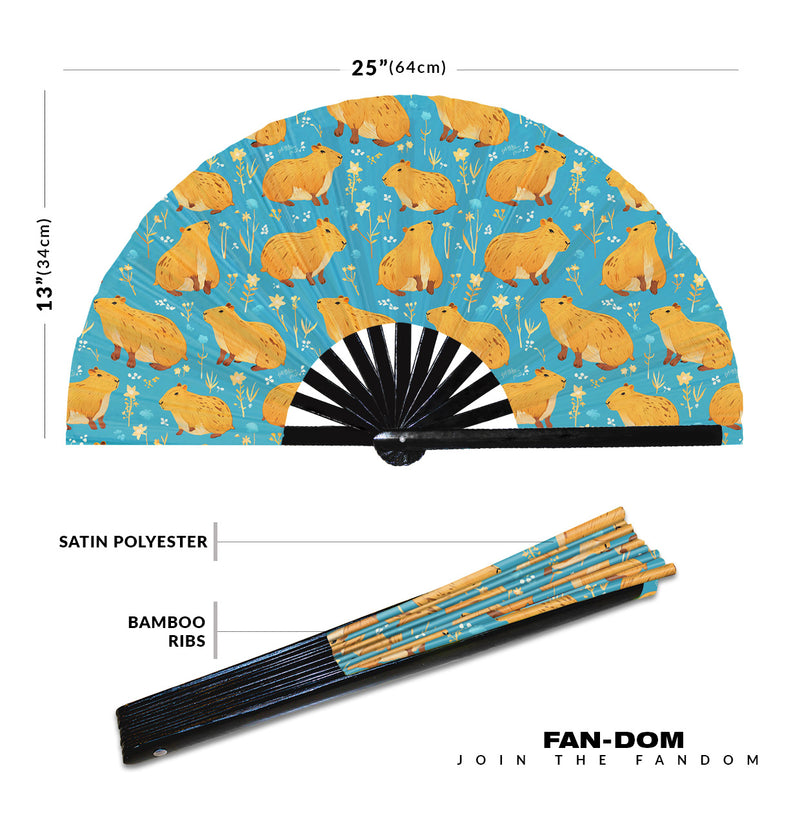 Cute Capybara Pattern Bamboo Hand Fan