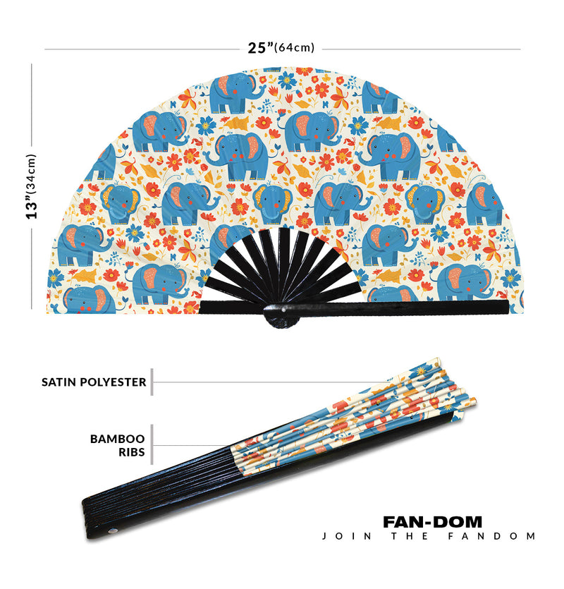 Cute Elephant Pattern Bamboo Hand Fan