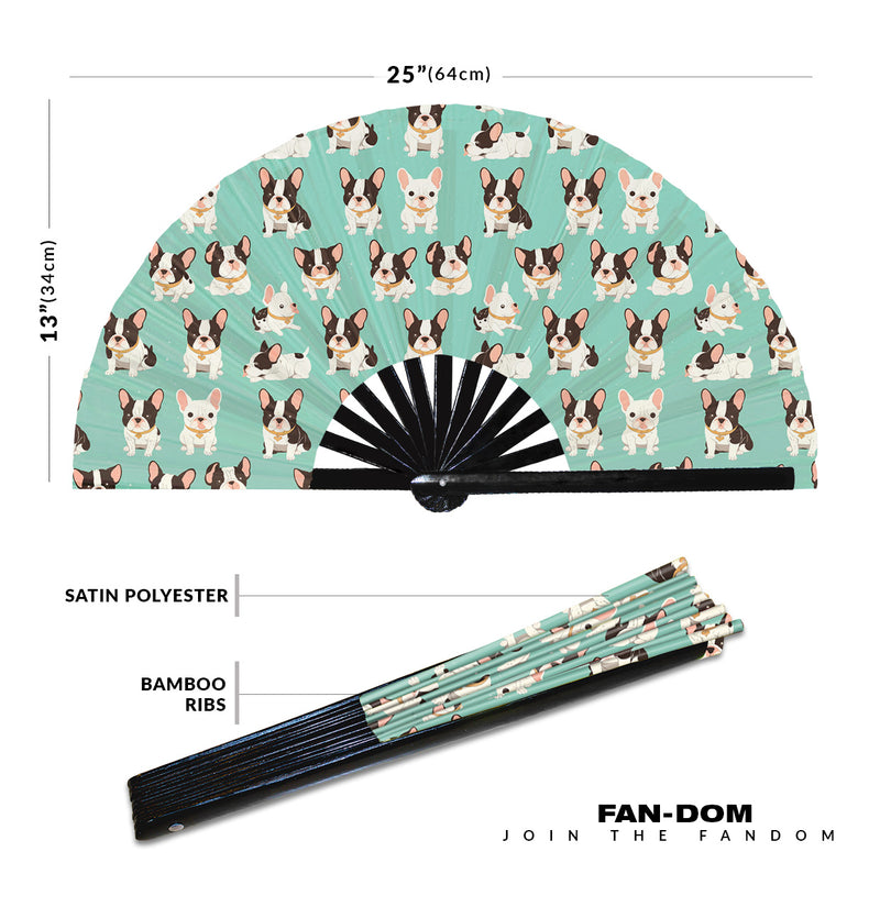 Cute French Bulldog Pattern Bamboo Hand Fan