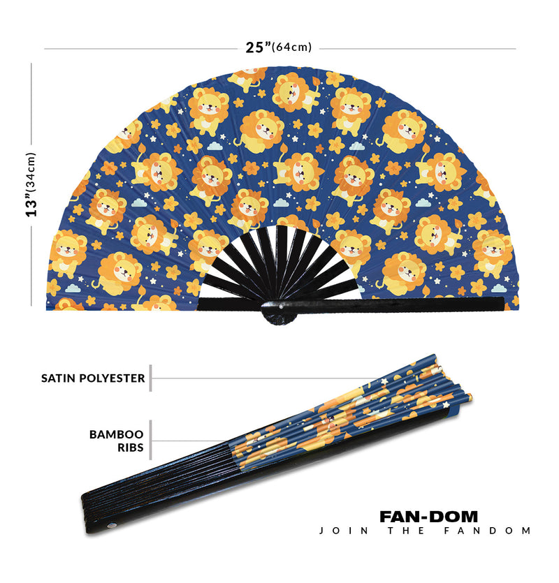 Cute Lion Pattern Bamboo Hand Fan