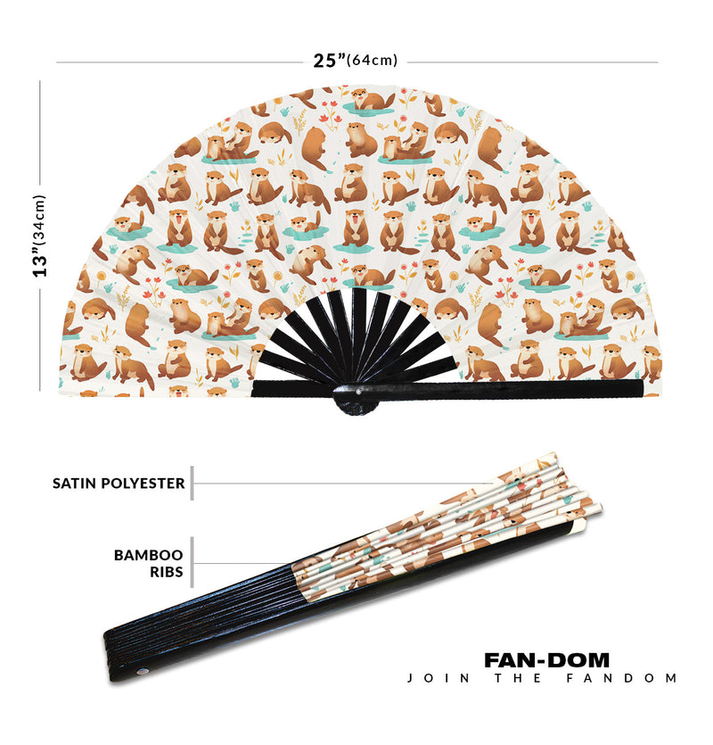 Cute Otter Pattern Bamboo Hand Fan