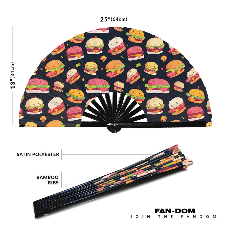 Cute Burger Pattern Bamboo Hand Fan