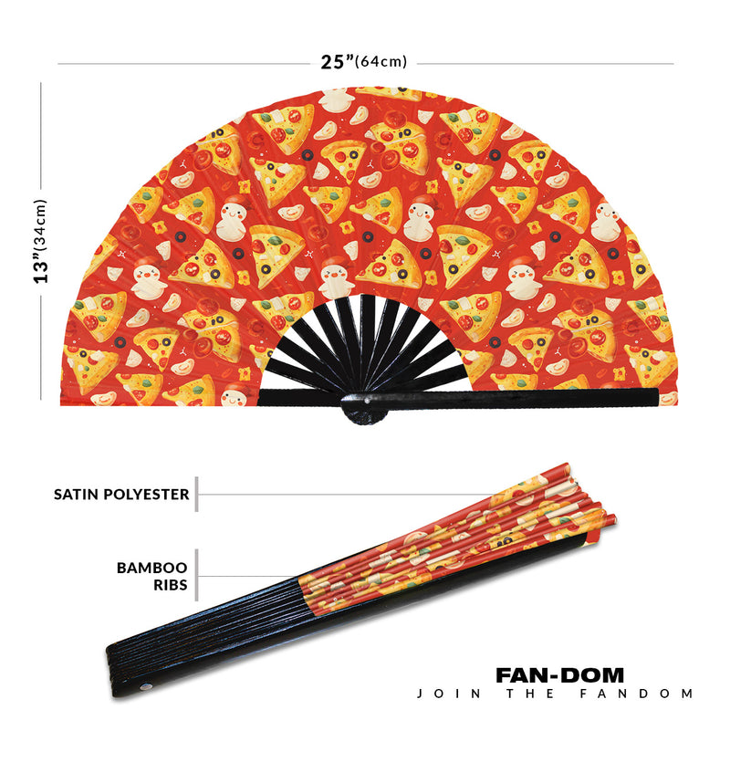 Cute Pizza Pattern Bamboo Hand Fan