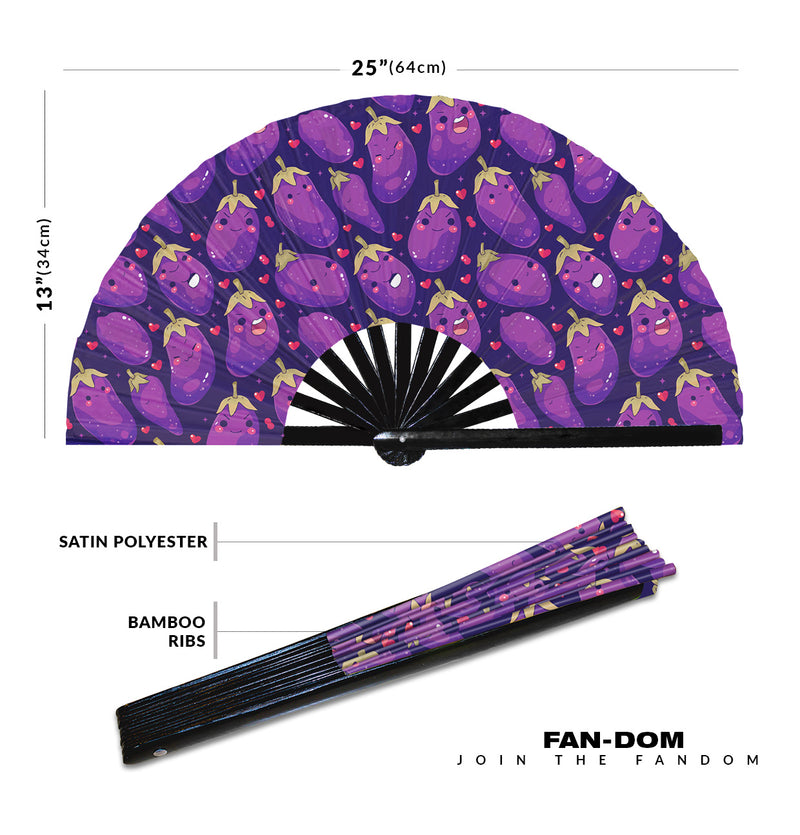 Cute Eggplant Pattern Bamboo Hand Fan