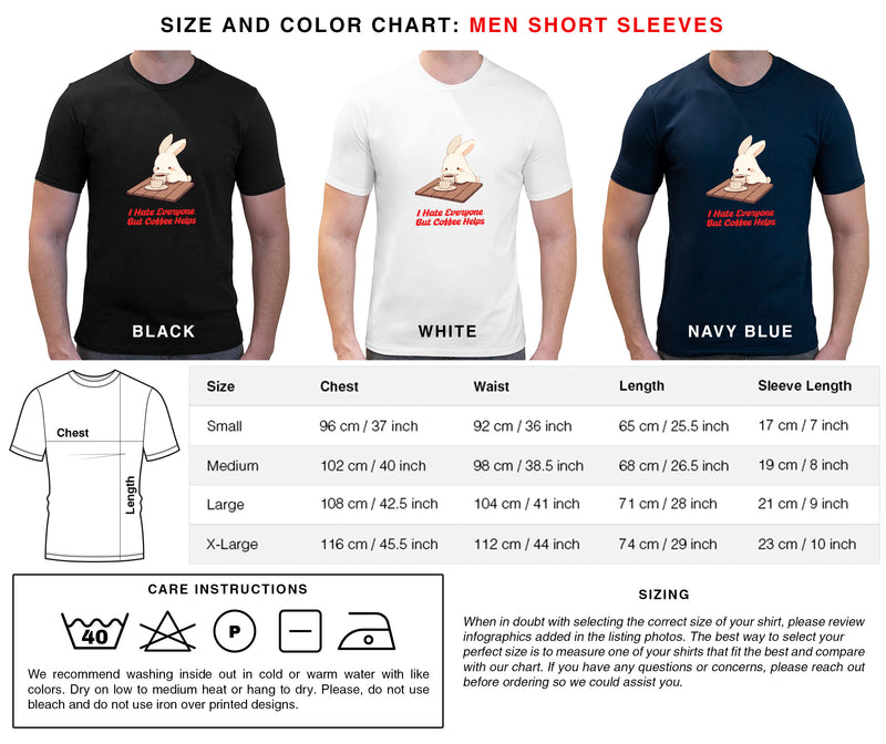I Hate Everyone But Coffee Helps - Cute Bunny Rabbit Coffee | Editable Text - Custom text shirts, totes and bags