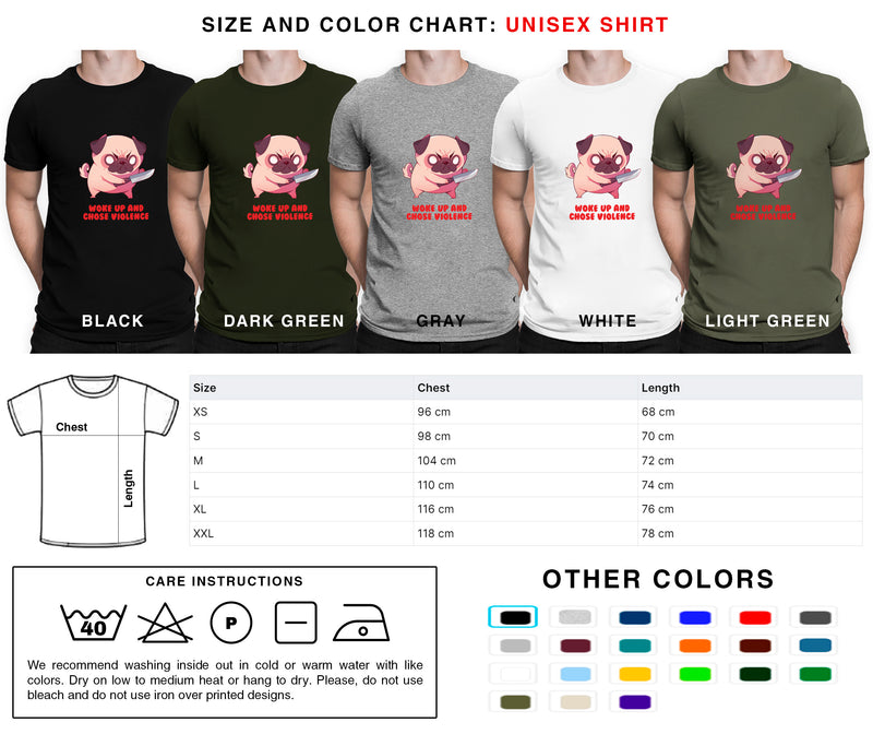 Woke Up And Chose Violence - Cute Pug Knife | Editable Text - Custom text shirts, totes and bags