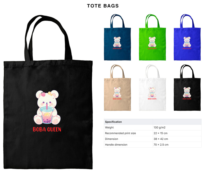 Boba Queen - Cute Bear Boba Tea | Editable Text - Custom text shirts, totes and bags