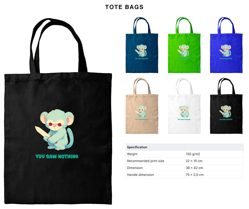 You Saw Nothing - Cute Monkey Knife | Editable Text - Custom text shirts, totes and bags