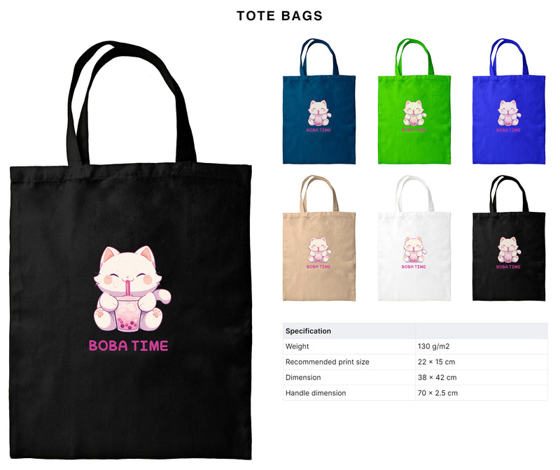 Boba Time - Cute Cat Boba Tea | Editable Text - Custom text shirts, totes and bags