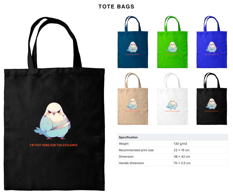 I'm Just Here For The Violence - Cute Pigeon Knife | Editable Text - Custom text shirts, totes and bags