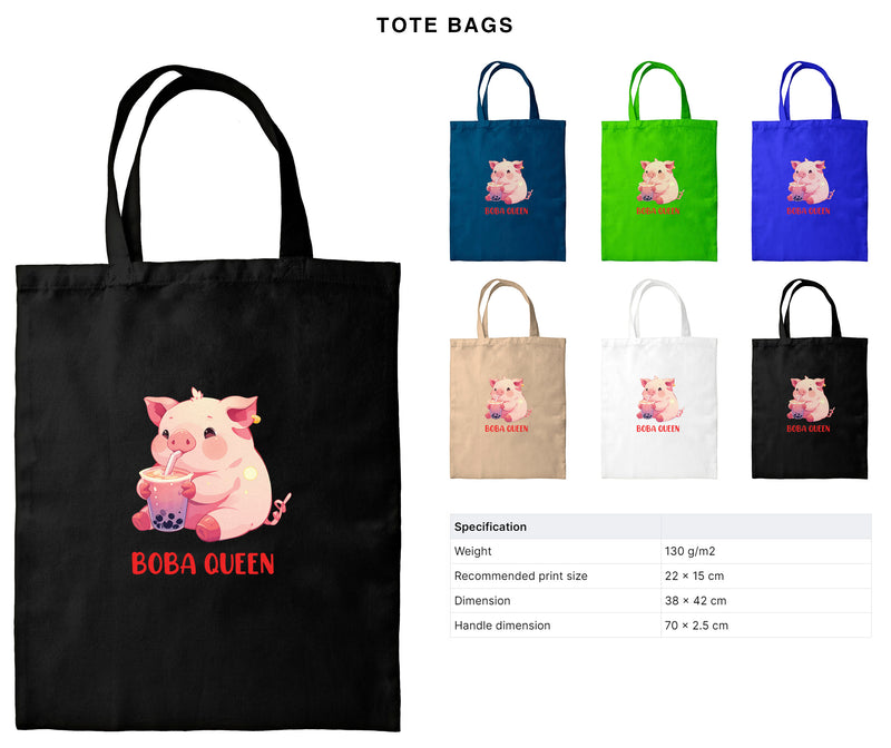 Boba Queen - Cute Pig Boba Tea | Editable Text - Custom text shirts, totes and bags