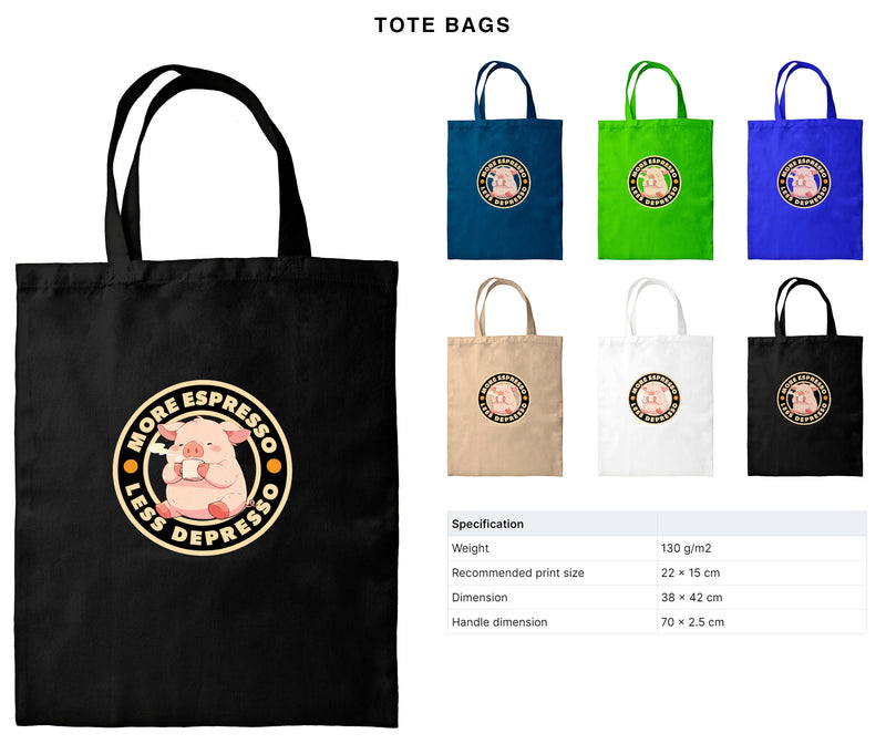 More Espresso Less Depresso - Cute Pig Coffee | Editable Text - Custom text shirts, totes and bags