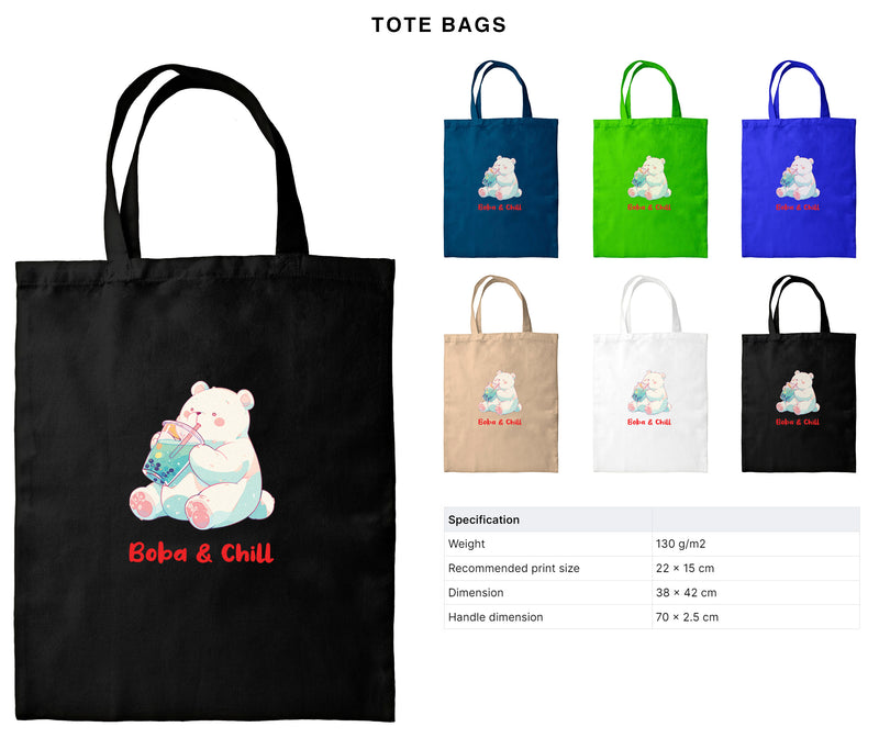 Boba & Chill - Cute Bear Boba Tea | Editable Text - Custom text shirts, totes and bags