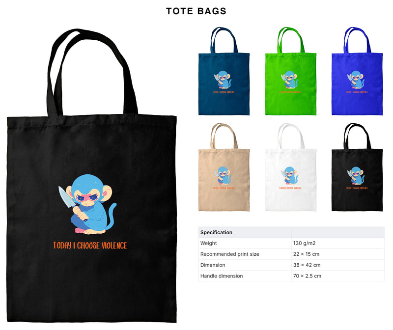 Today I Choose Violence - Cute Monkey Knife | Editable Text - Custom text shirts, totes and bags