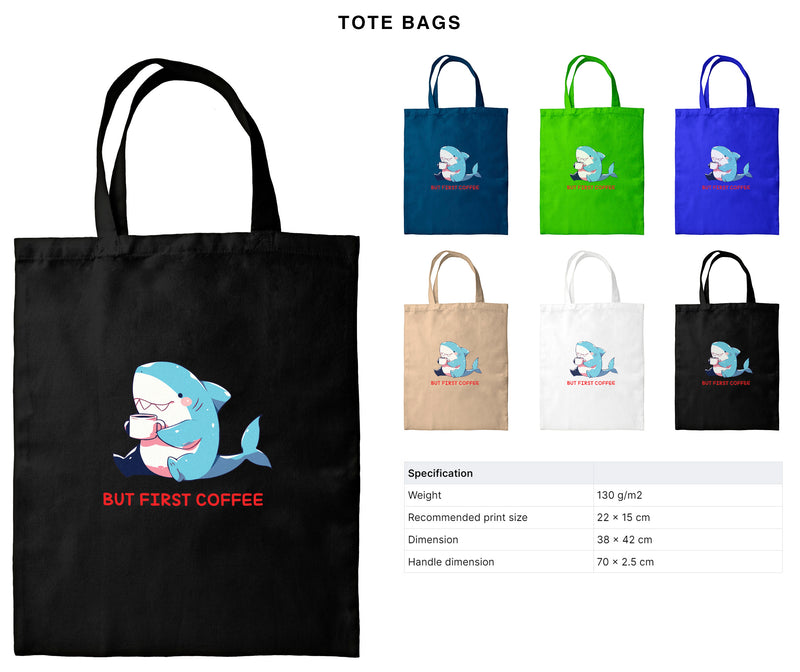 But First Coffee - Cute Shark Coffee | Editable Text - Custom text shirts, totes and bags