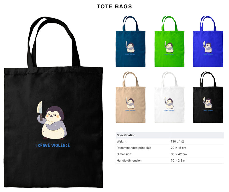 I Crave Violence - Cute Penguin Knife | Editable Text - Custom text shirts, totes and bags