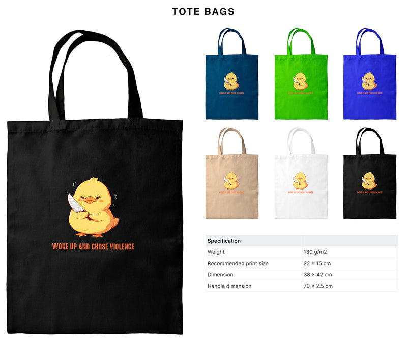 Woke Up And Chose Violence - Cute Duck Knife | Editable Text - Custom text shirts, totes and bags