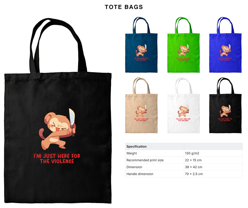 I'm Just Here For The Violence - Cute Monkey Knife | Editable Text - Custom text shirts, totes and bags