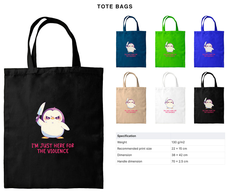 I'm Just Here For The Violence - Cute Penguin Knife | Editable Text - Custom text shirts, totes and bags