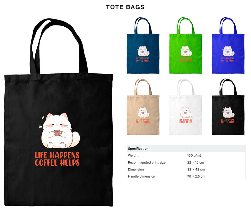 Life Happens Coffee Helps - Cute Cat Coffee | Editable Text - Custom text shirts, totes and bags